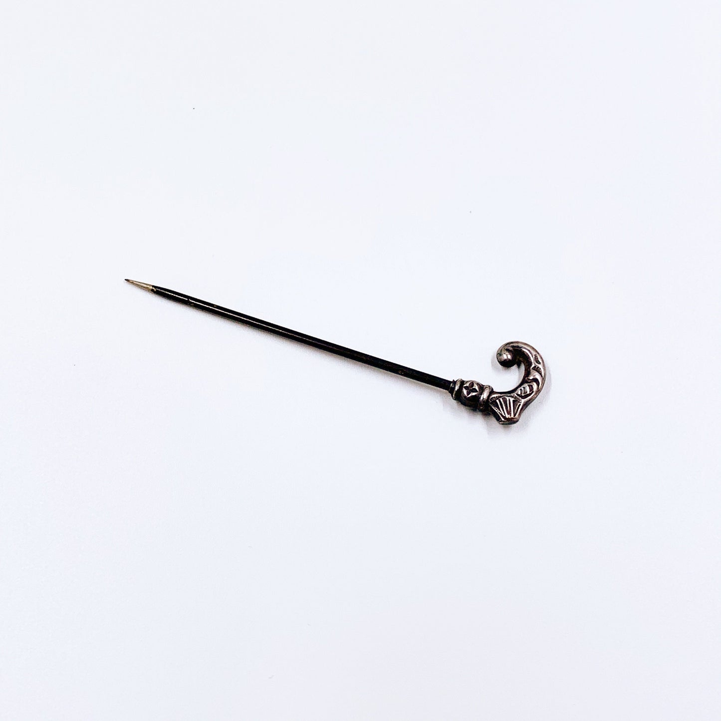 Antique Walking Cane Stick Pin | Sterling Silver Cane Tie Pin | Figural Walking Stick Lapel Pin