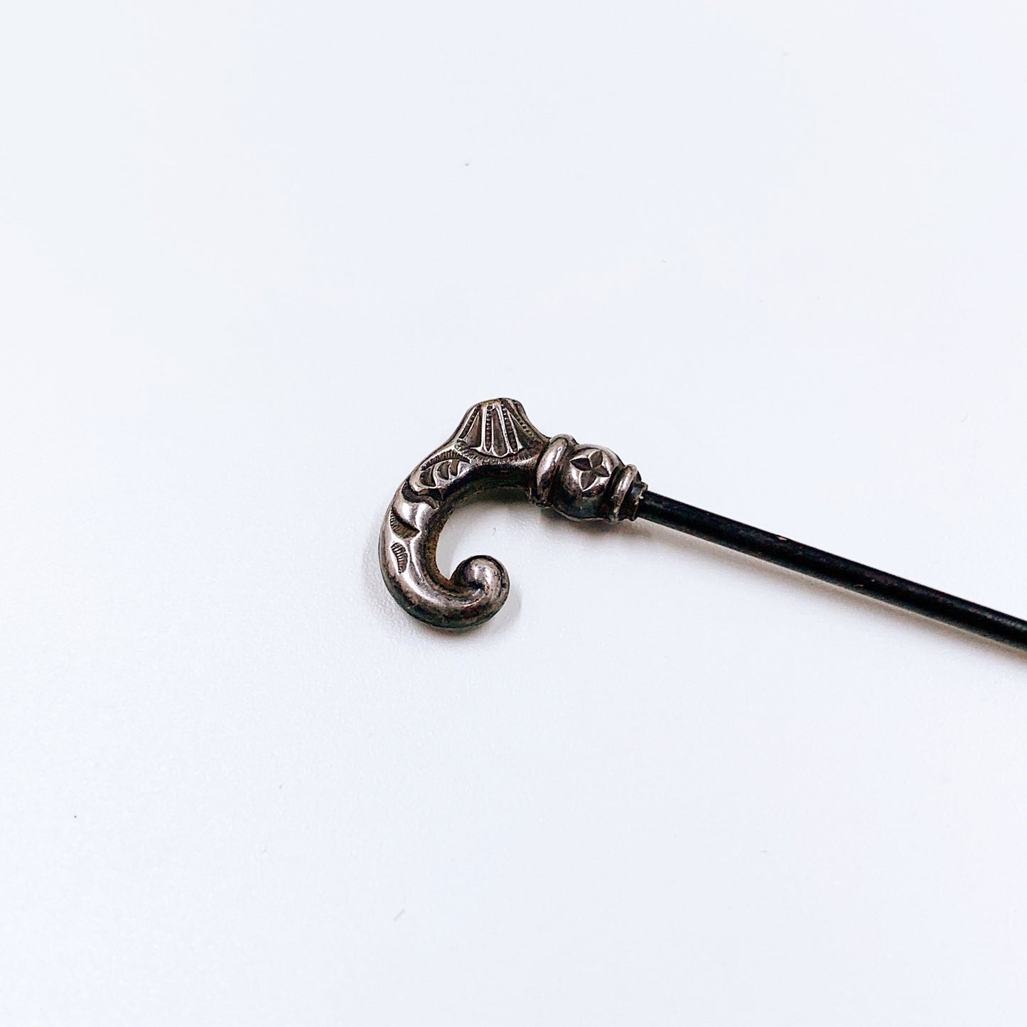 Antique Walking Cane Stick Pin | Sterling Silver Cane Tie Pin | Figural Walking Stick Lapel Pin