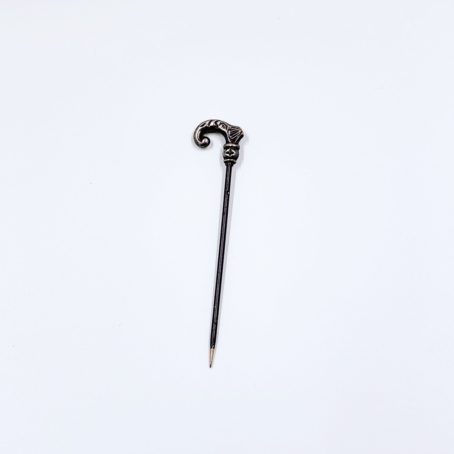 Antique Walking Cane Stick Pin | Sterling Silver Cane Tie Pin | Figural Walking Stick Lapel Pin