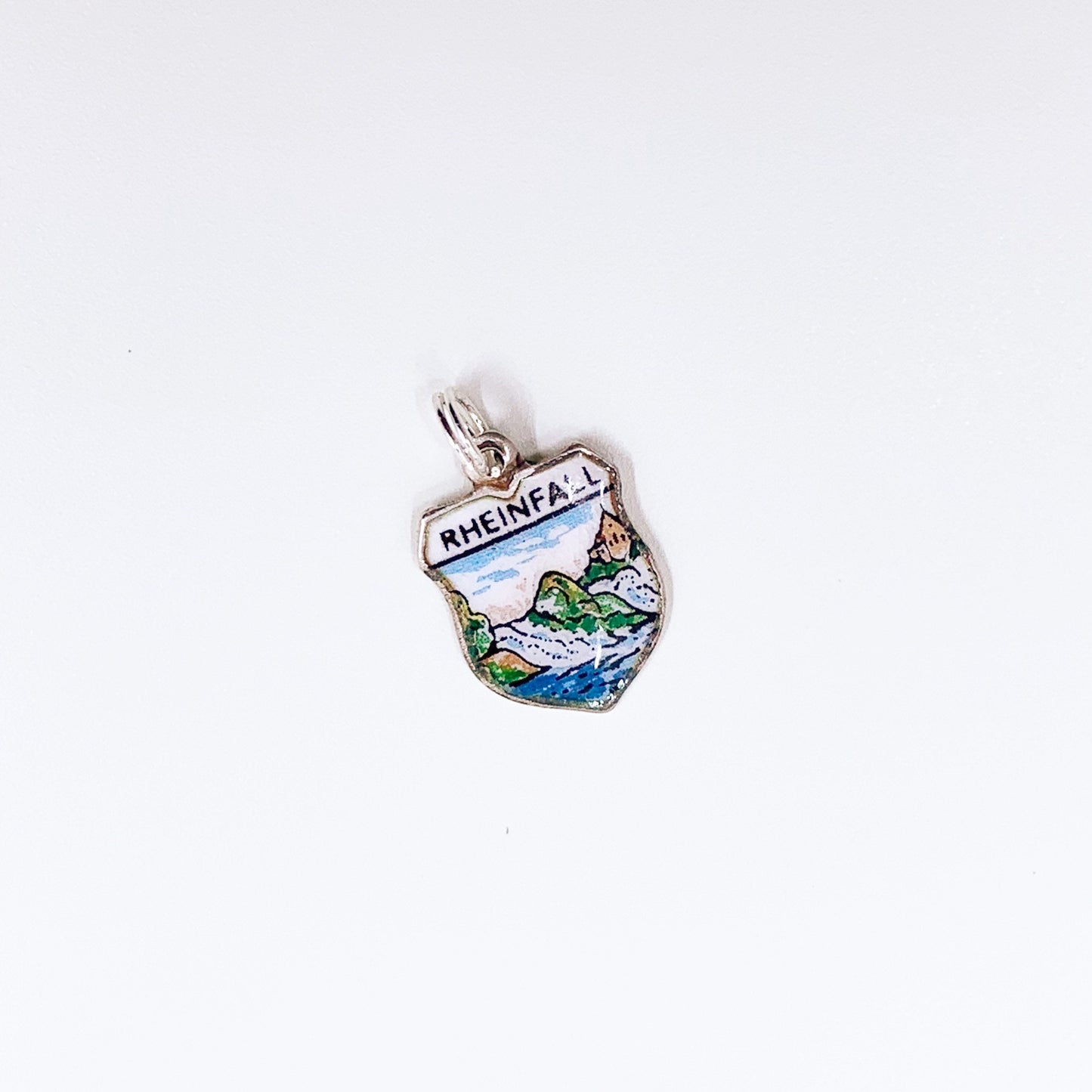 Vintage Silver Rheinfall Enamel Shield Charm | Switzerland Enamel Travel Shield Charm | 800 REU Charm