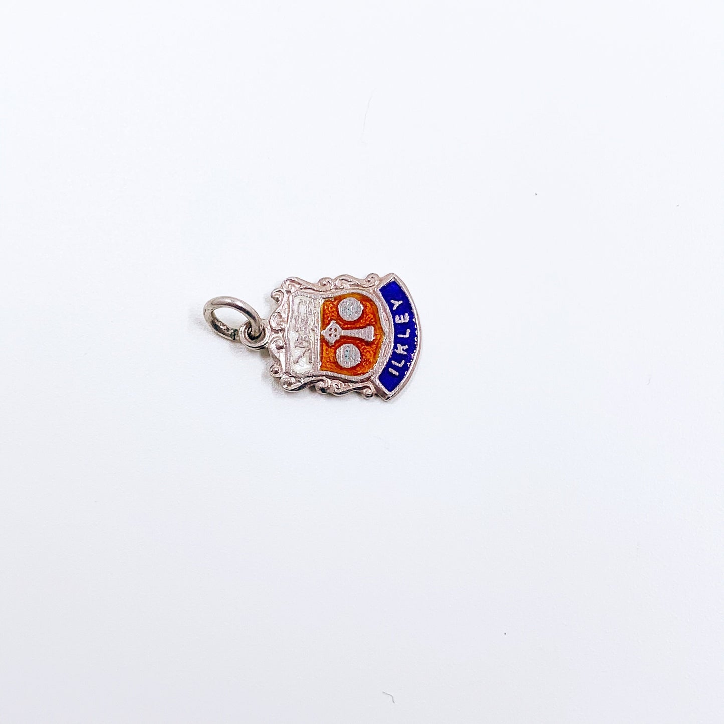 Vintage Silver Ilkley England Enamel Shield Charm | Vintage UK Enamel Travel Shield Charm