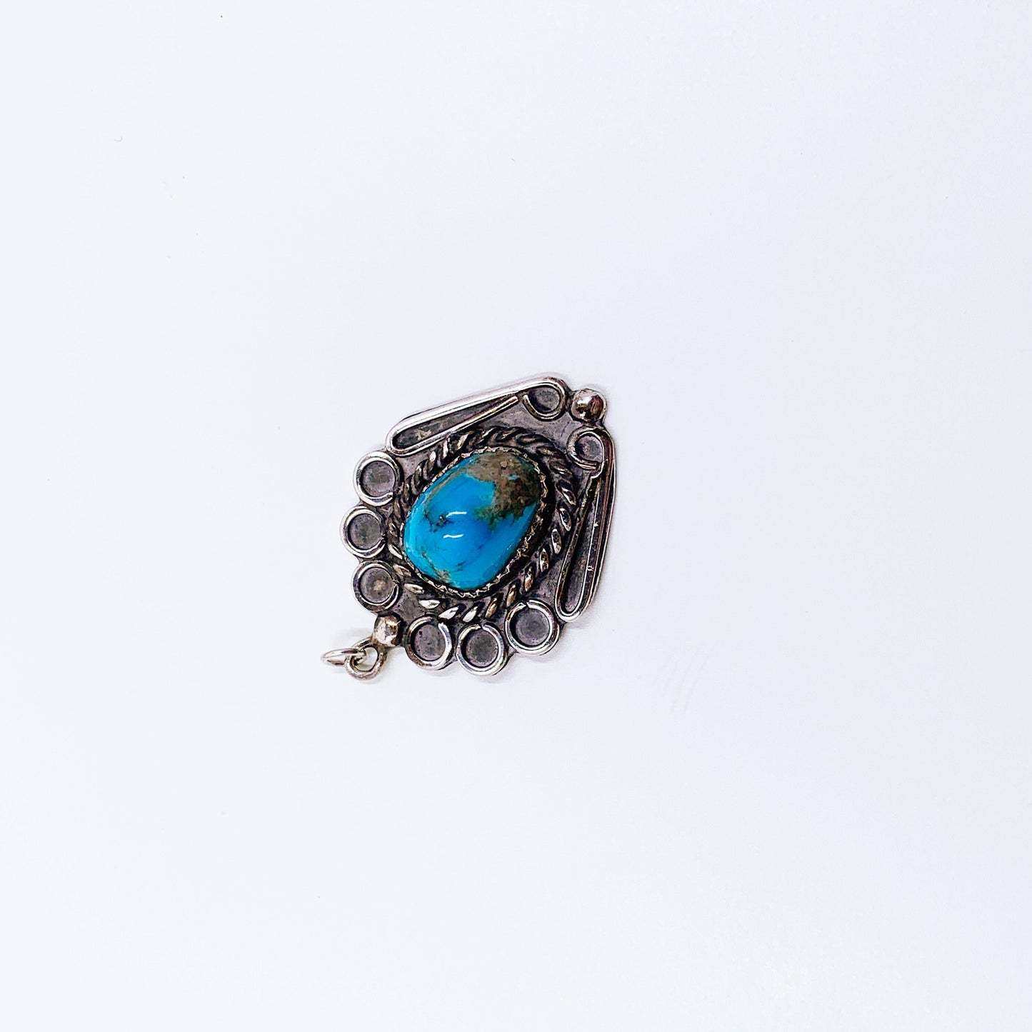 Vintage Silver Turquoise Pendant | Silver Turquoise Wirework Pendant