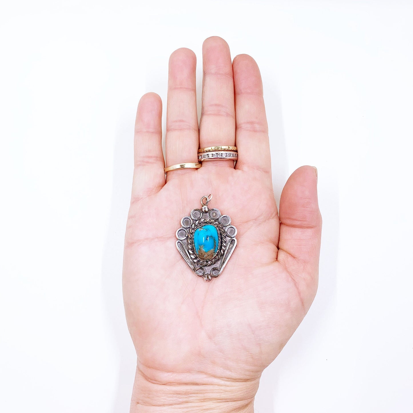 Vintage Silver Turquoise Pendant | Silver Turquoise Wirework Pendant