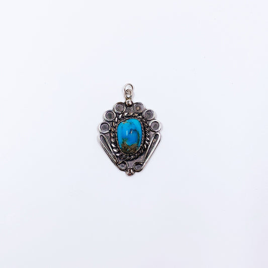 Vintage Silver Turquoise Pendant | Silver Turquoise Wirework Pendant