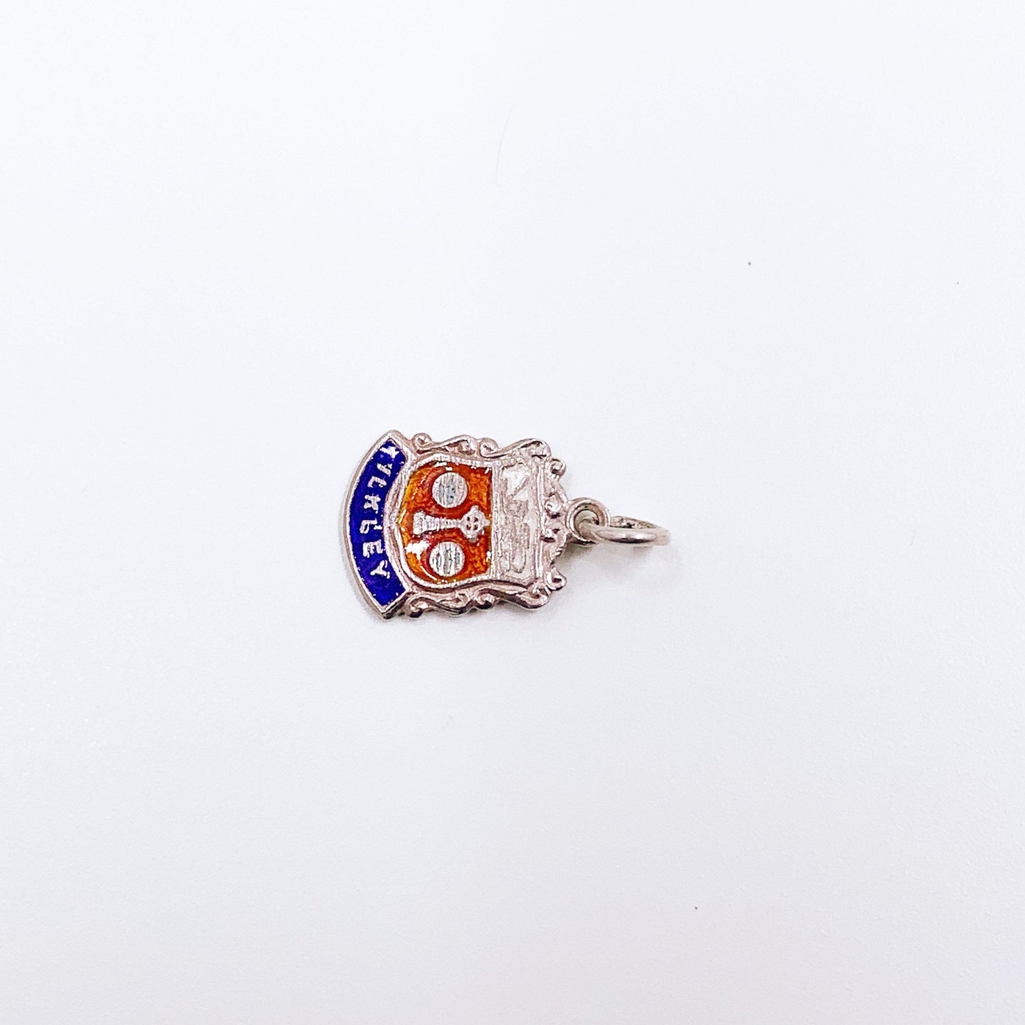 Vintage Silver Ilkley England Enamel Shield Charm | Vintage UK Enamel Travel Shield Charm