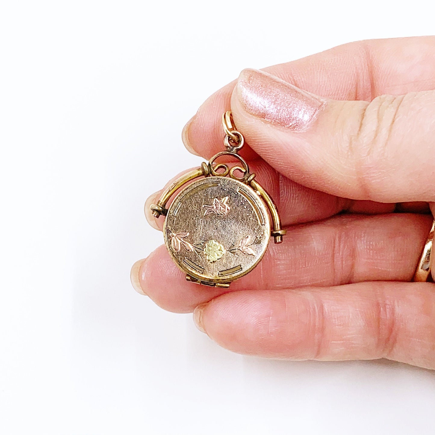 Victorian Aesthetic Bird and Flower Fob Locket | Victorian Gold-Filled Mixed Metals Locket | Bliss Brothers Co Locket