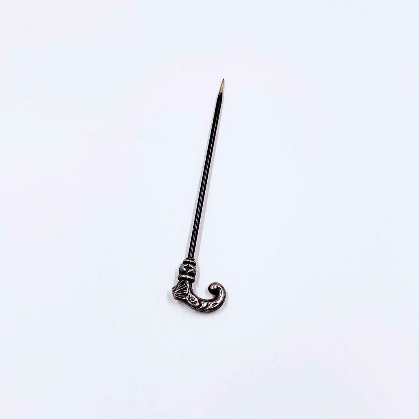 Antique Walking Cane Stick Pin | Sterling Silver Cane Tie Pin | Figural Walking Stick Lapel Pin