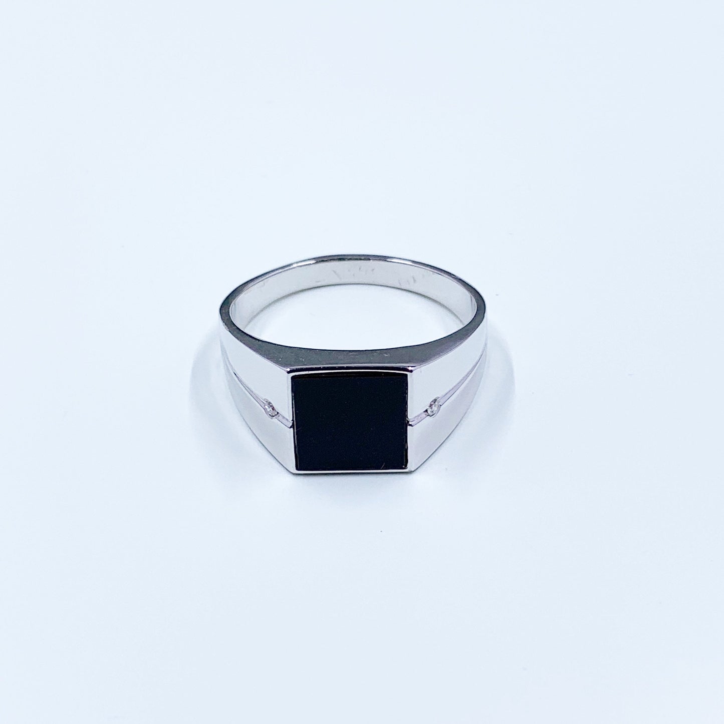 Vintage 10k Onyx and Diamond Signet Ring | White Gold Signet Ring | Size 13 1/2 Ring