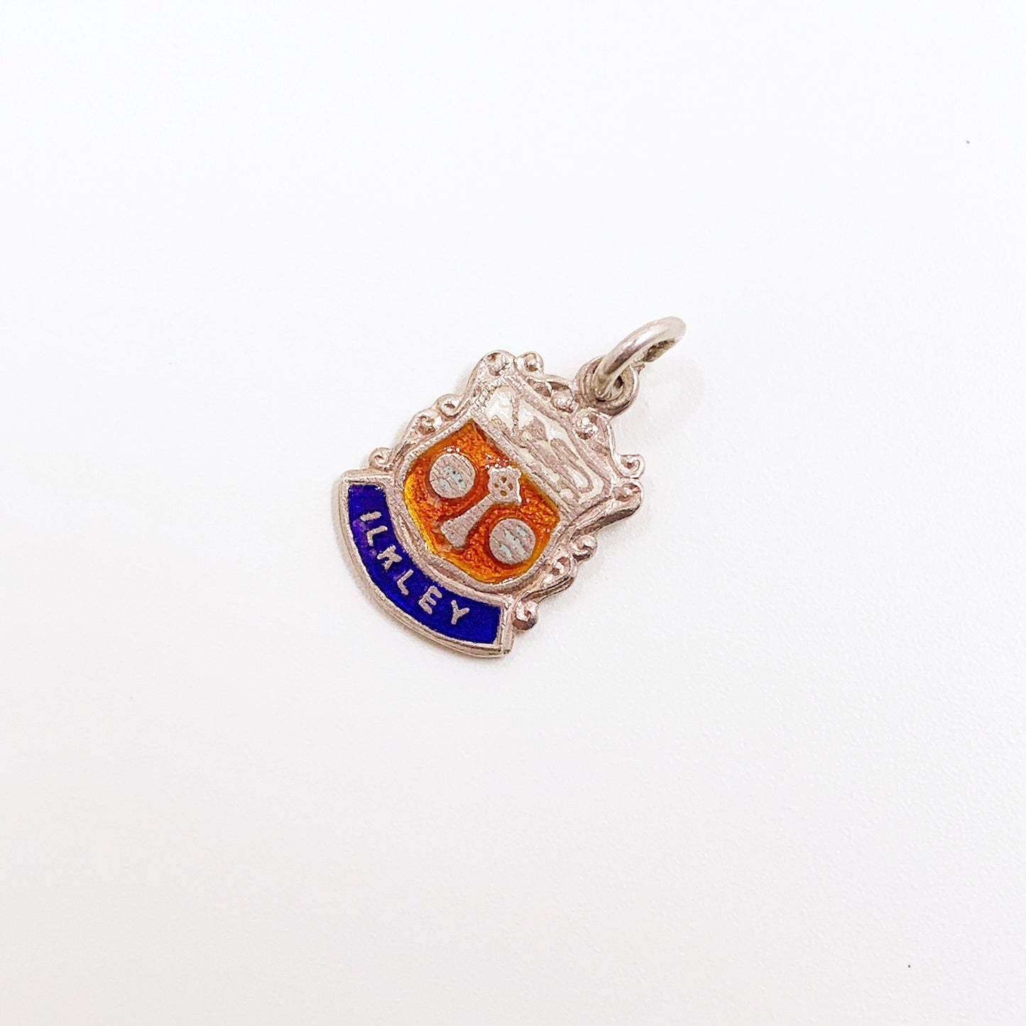 Vintage Silver Ilkley England Enamel Shield Charm | Vintage UK Enamel Travel Shield Charm