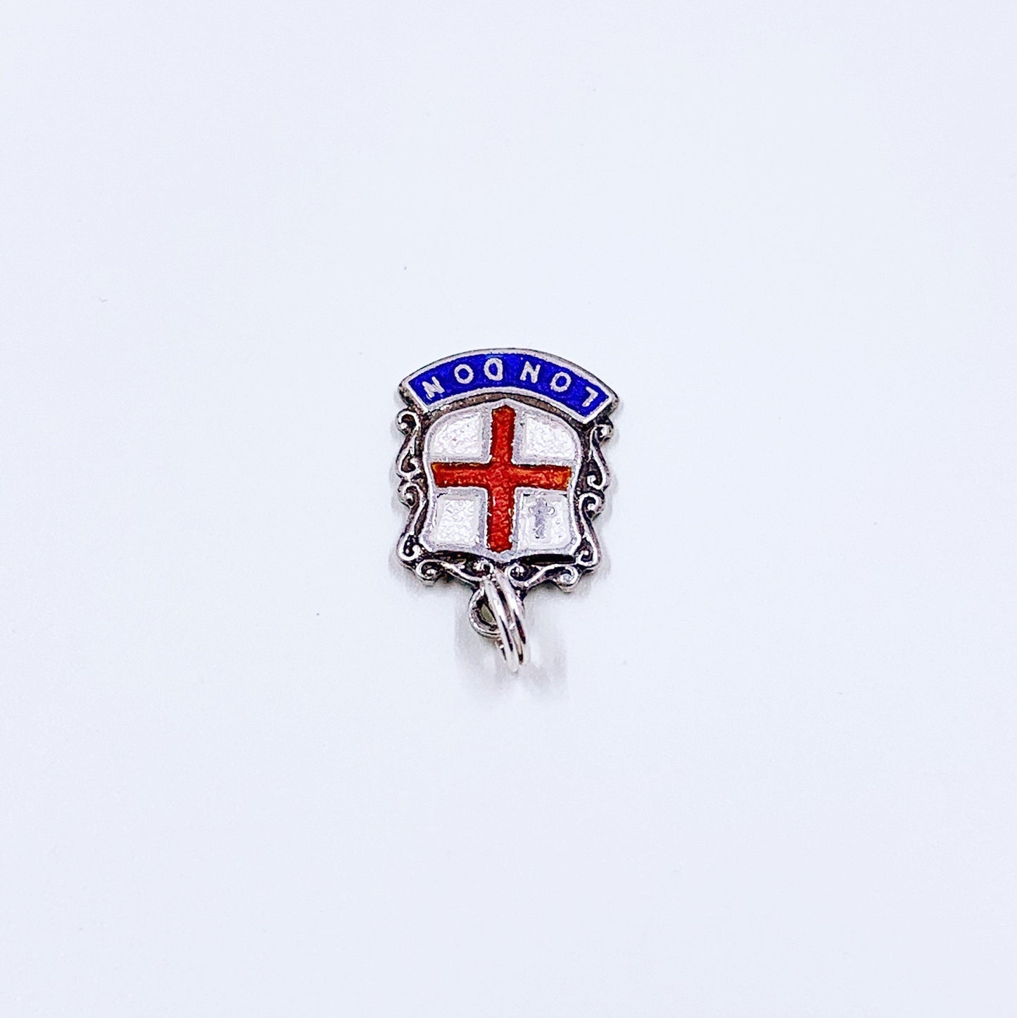 Vintage Silver London England Enamel Shield Charm | Vintage UK Enamel Travel Shield Charm