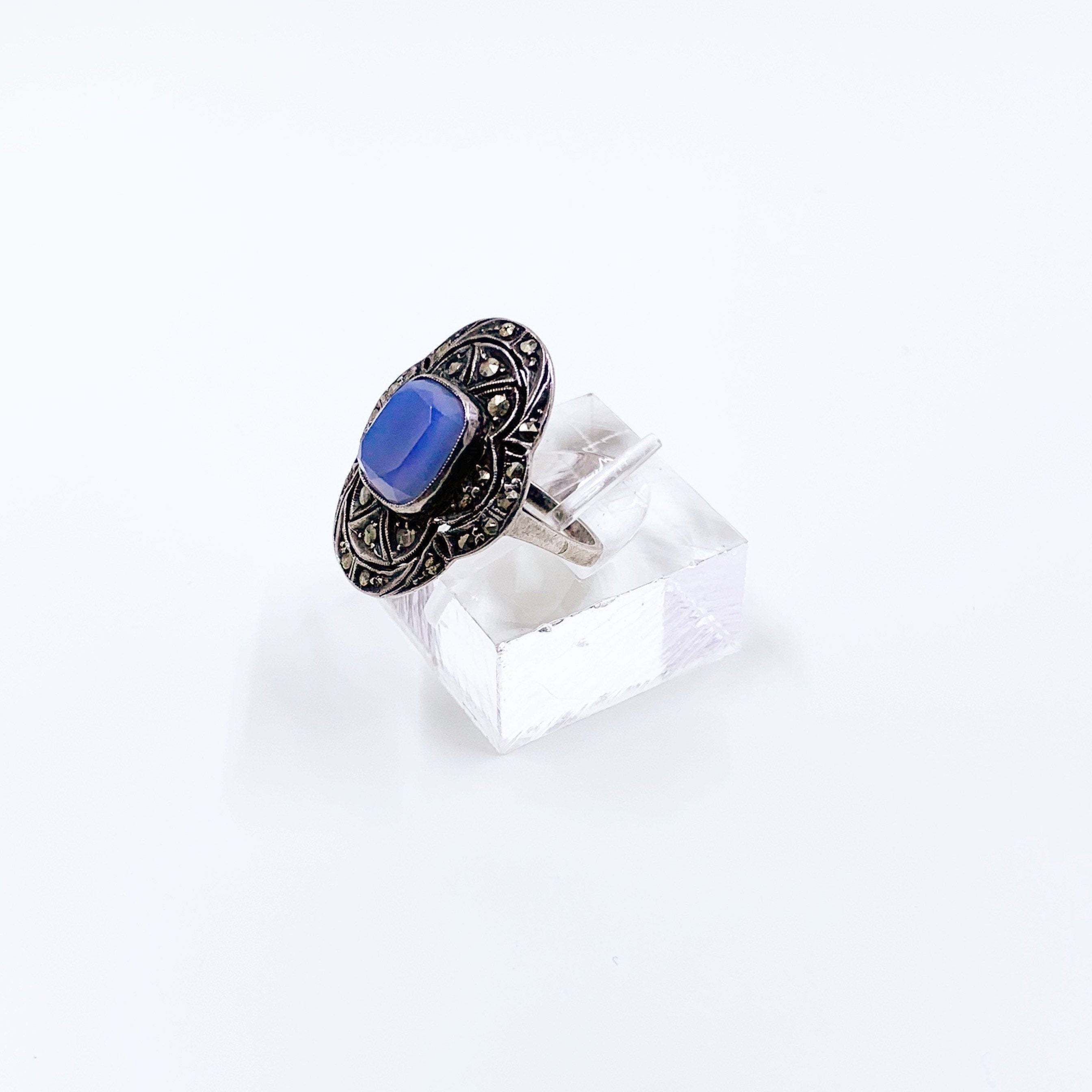 Vintage Sterling and Marcasite Blue buy GemStone Ring