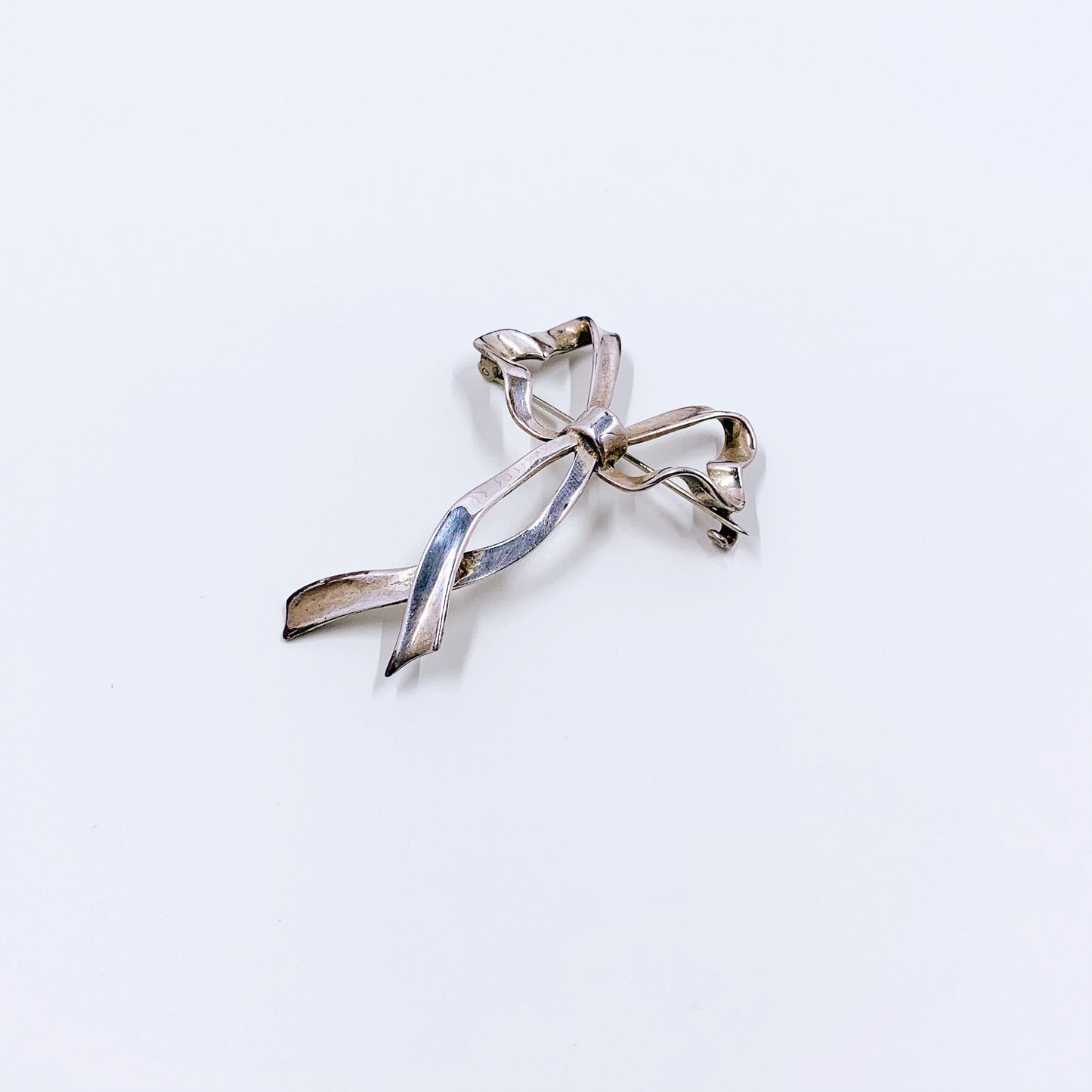 Vintage Silver Ribbon Brooch |  Silver Bow Brooch