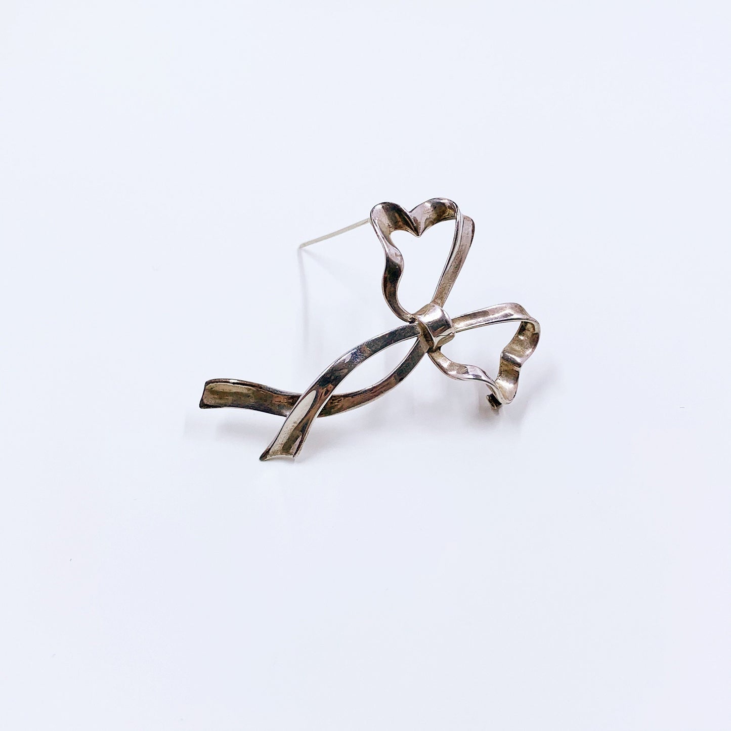 Vintage Silver Ribbon Brooch |  Silver Bow Brooch