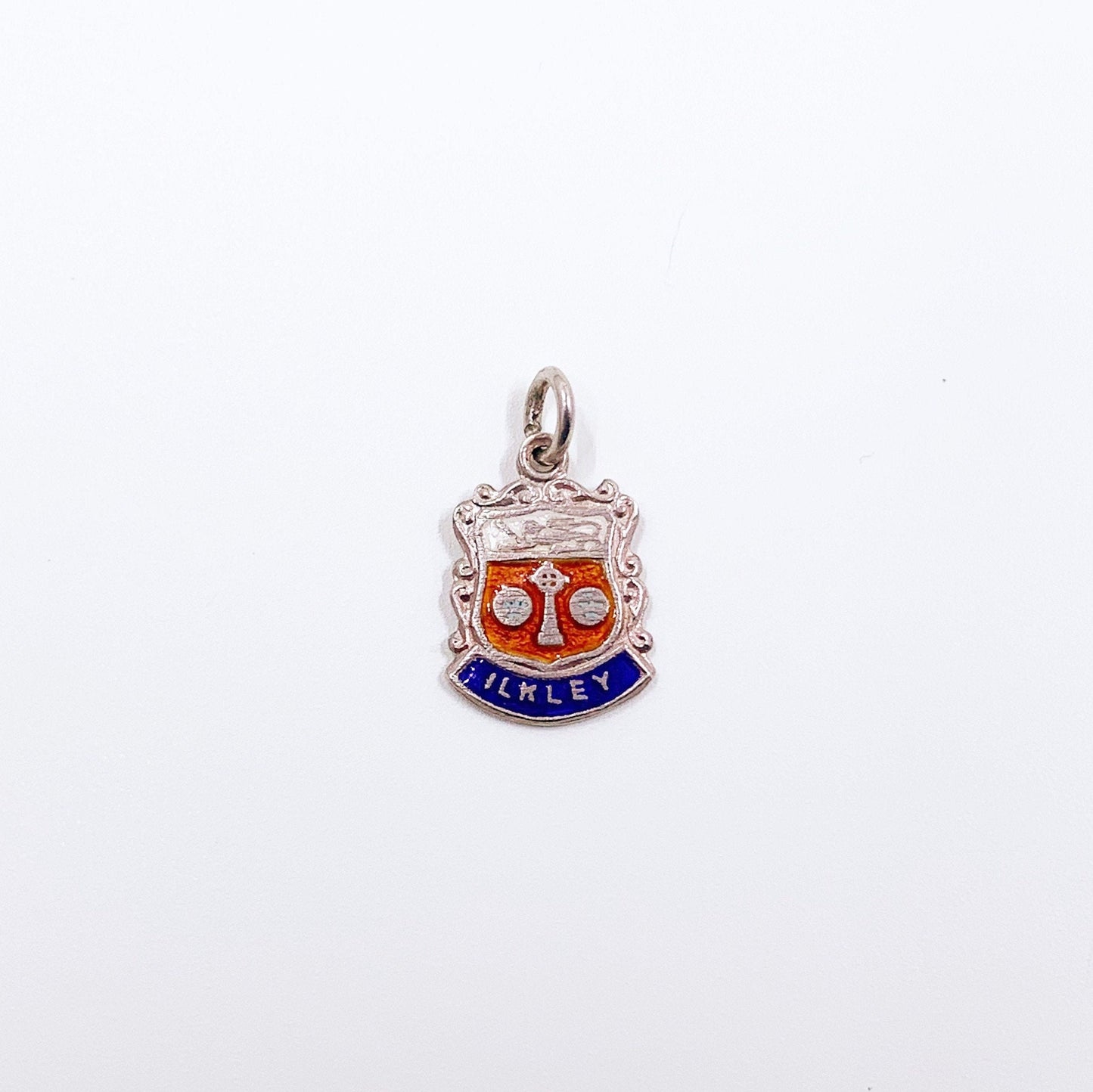 Vintage Silver Ilkley England Enamel Shield Charm | Vintage UK Enamel Travel Shield Charm