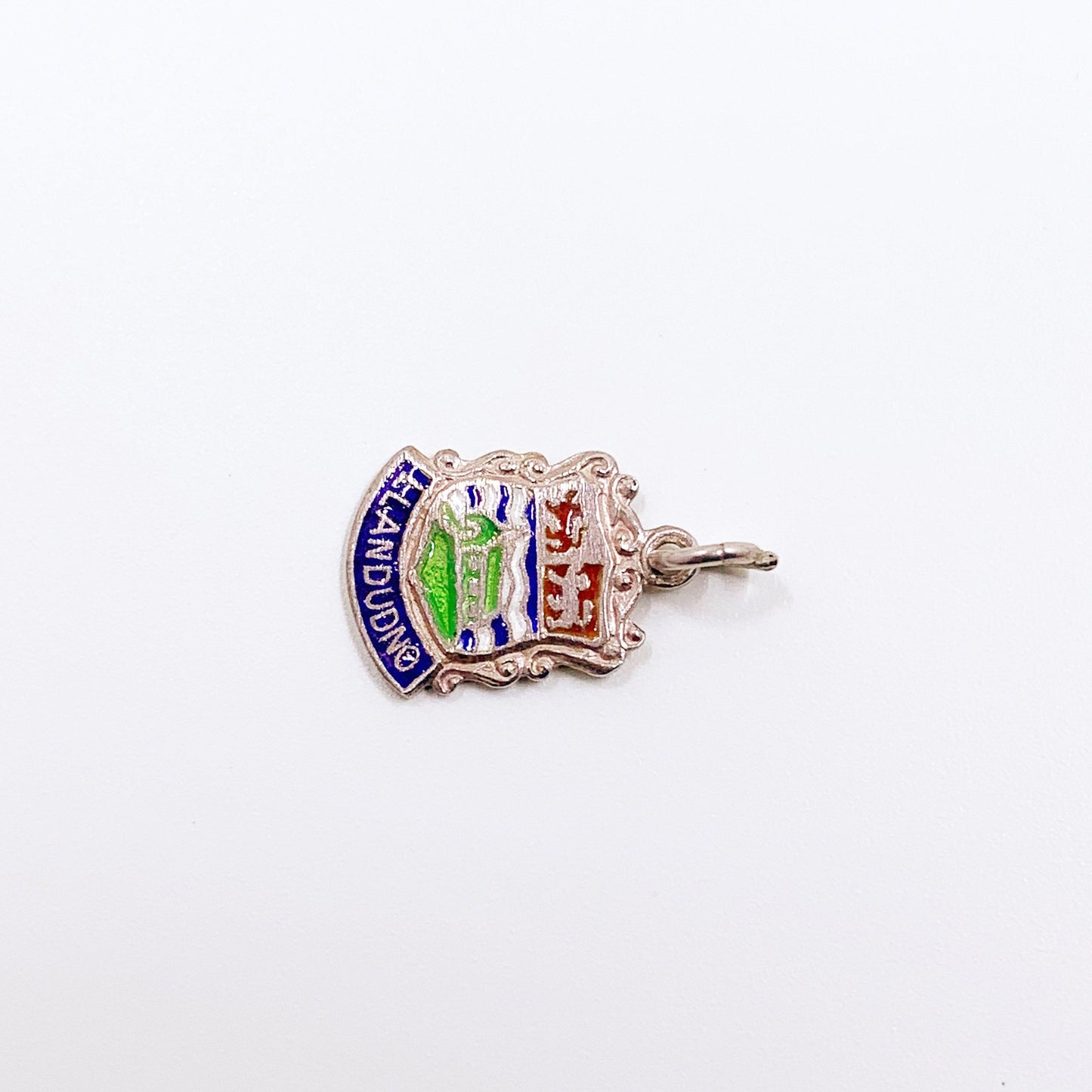 Vintage Silver Llandudo Wales Enamel Shield Charm | Vintage UK Enamel Travel Shield Charm