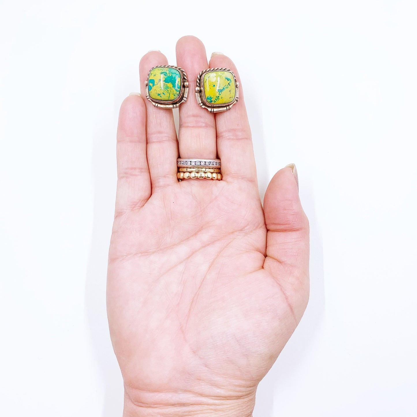 Vintage Silver Yellow and Blue Stud Earrings | Silver Multicolor Southwest Style Earrings