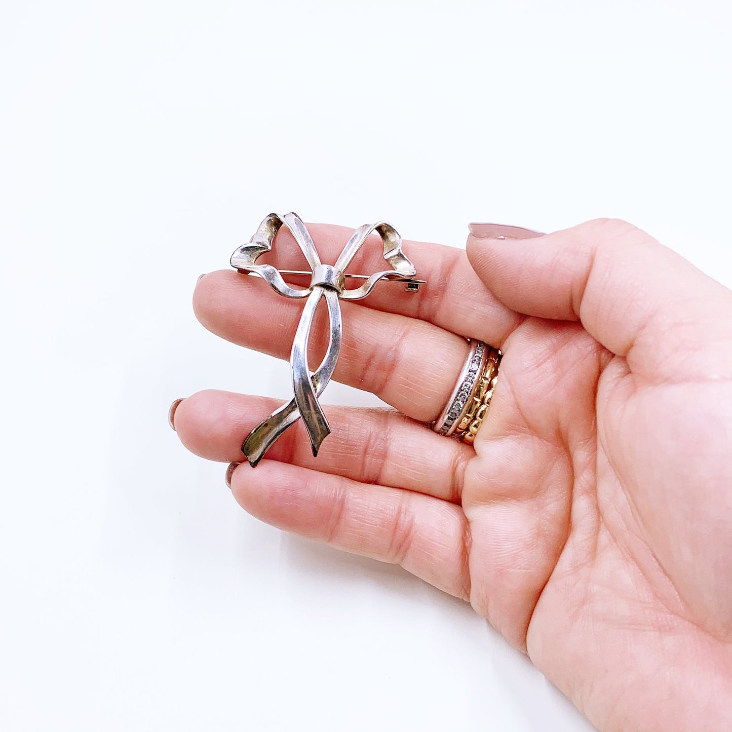 Vintage Silver Ribbon Brooch |  Silver Bow Brooch