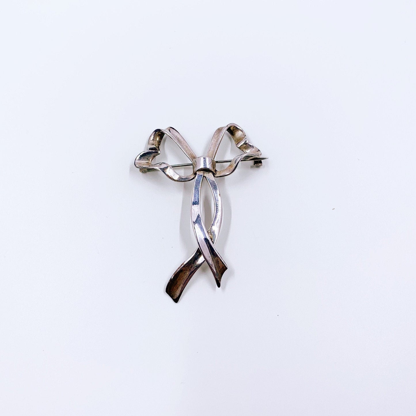 Vintage Silver Ribbon Brooch |  Silver Bow Brooch