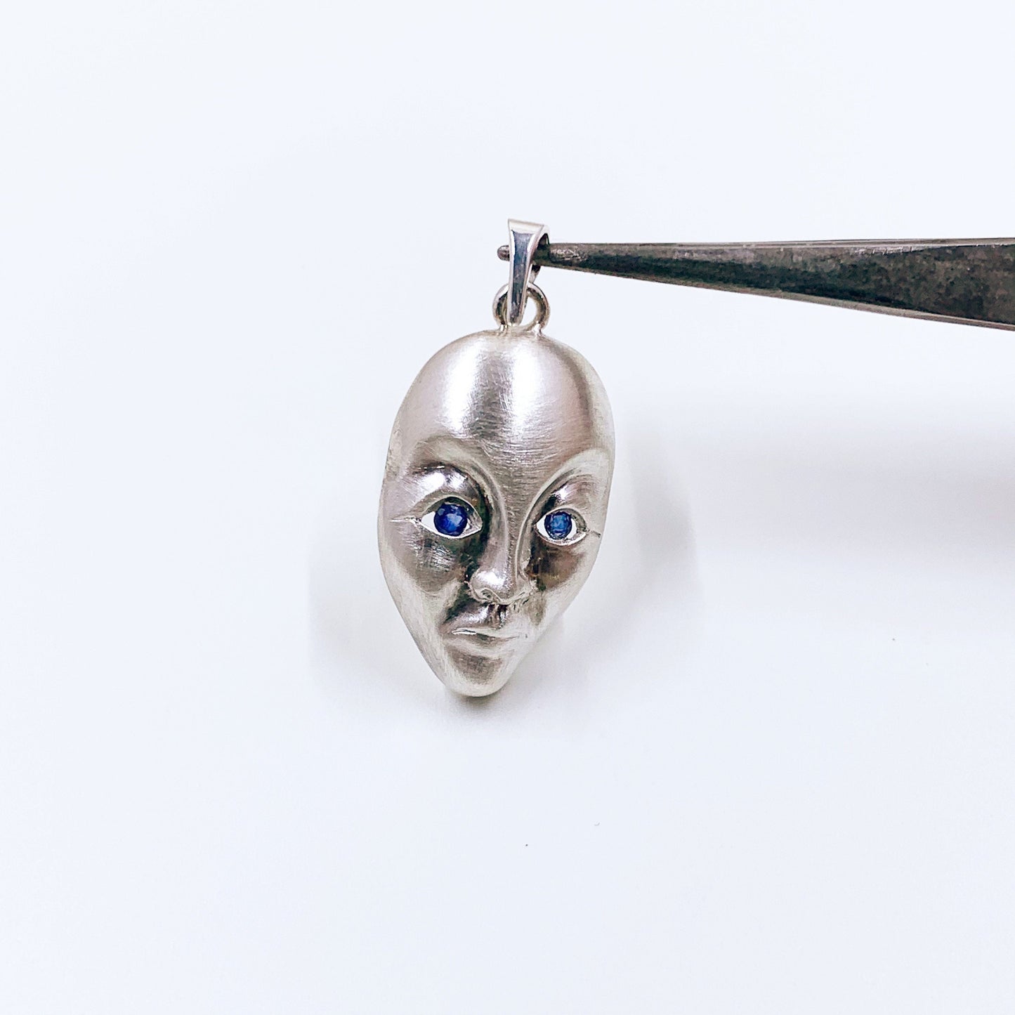 Vintage Silver Modernist Face Pendant | Modernist Silver Mask Pendant | 3D Figural Face Pendant