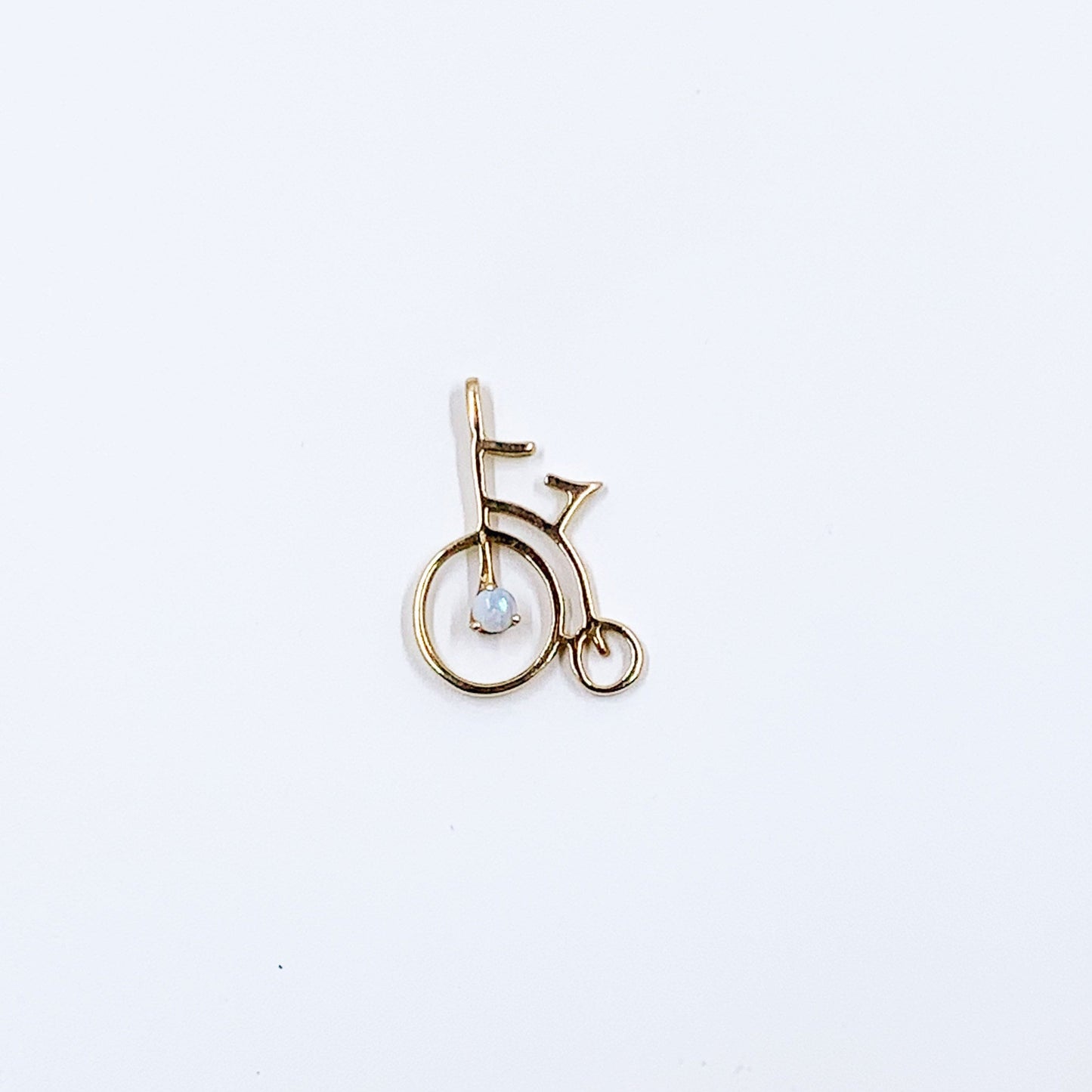 Vintage 10K Bicycle Opal Pendant | 10K Gold Penny Farthing Charm Pendant | Gold Bike Charm