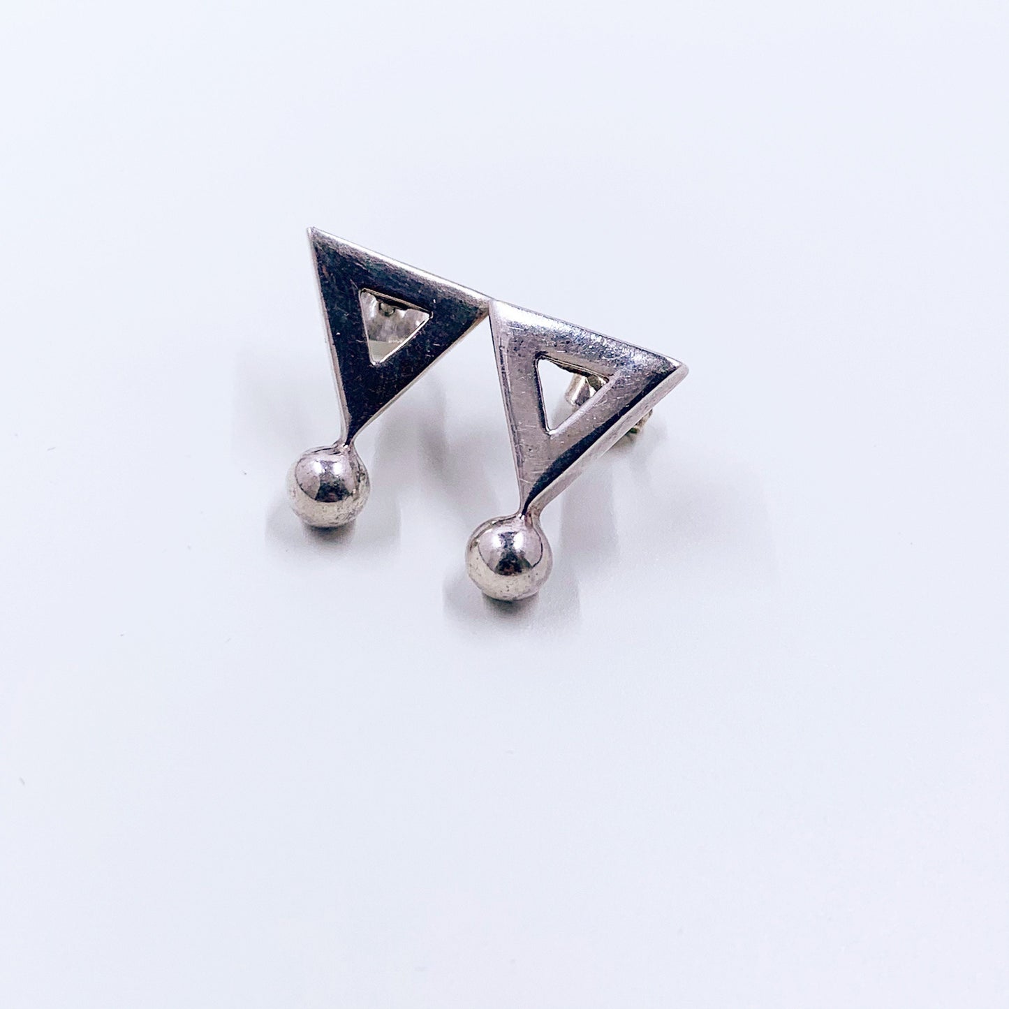 Vintage Silver Modernist Triangle Earrings | Vintage Geometric Triangle Earrings