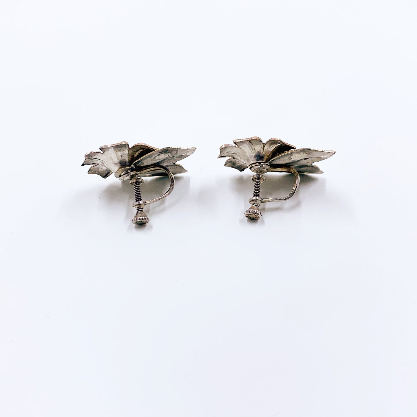 Vintage Sterling Silver Flower Screw Back Earrings