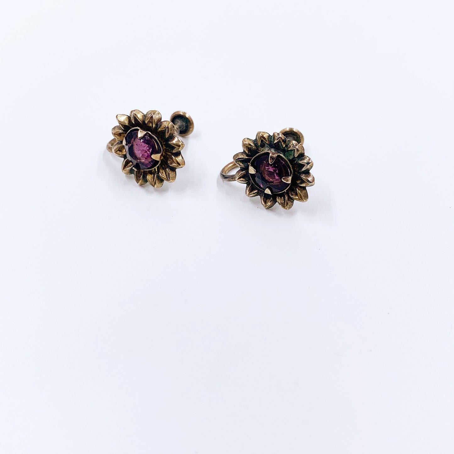 Vintage Flower Earrings | Gold Filled Floral Screw Back Earrings