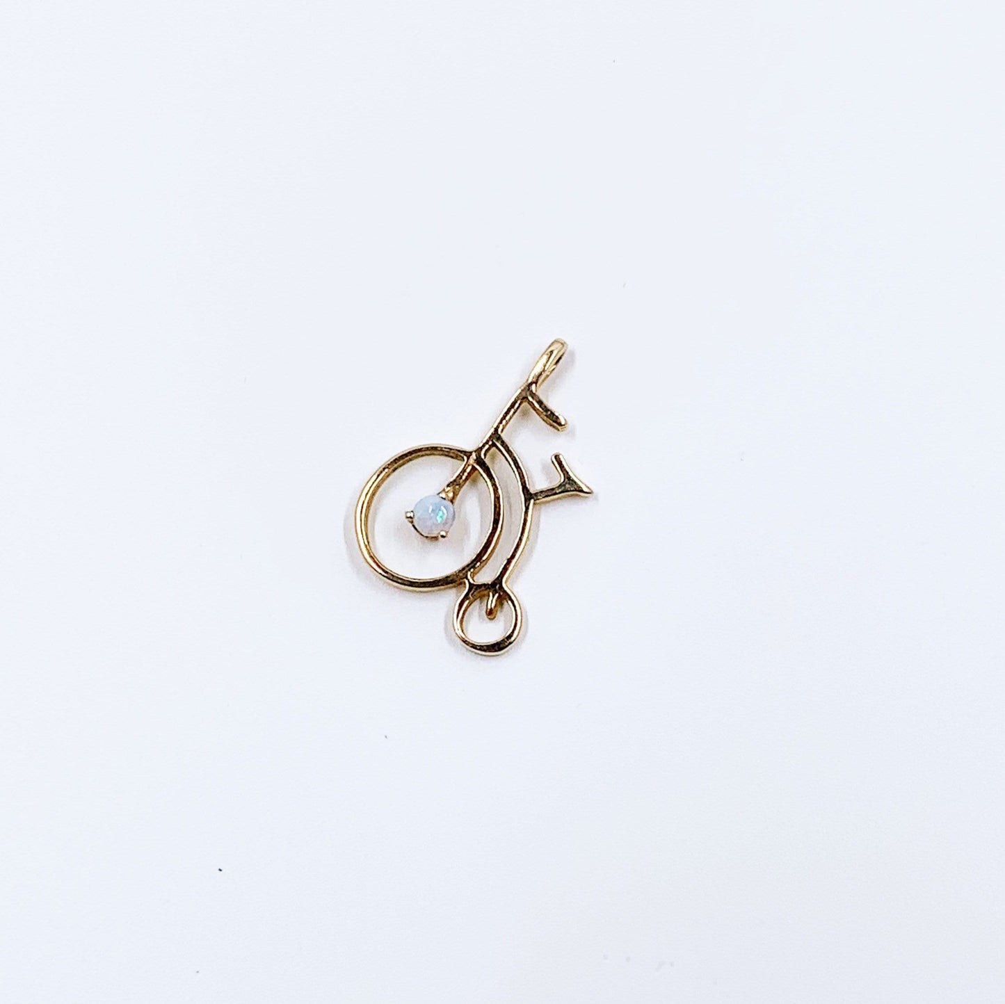 Vintage 10K Bicycle Opal Pendant | 10K Gold Penny Farthing Charm Pendant | Gold Bike Charm