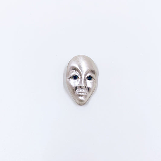 Vintage Silver Modernist Face Pendant | Modernist Silver Mask Pendant | 3D Figural Face Pendant