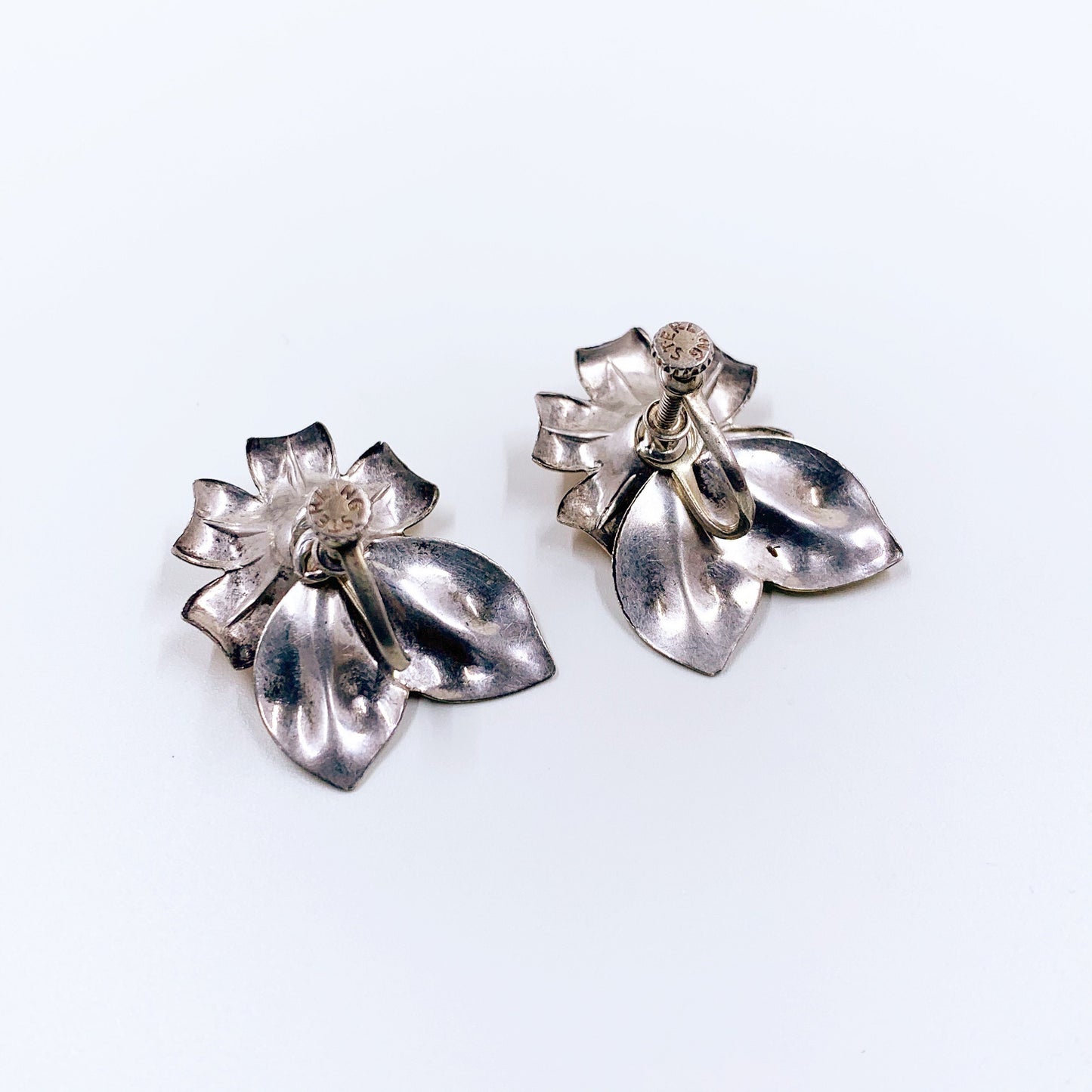 Vintage Sterling Silver Flower Screw Back Earrings