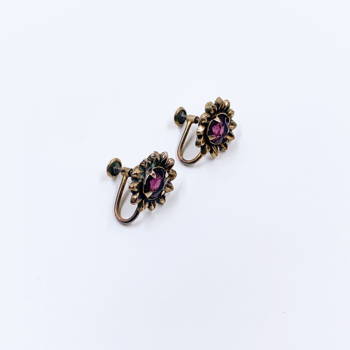 Vintage Flower Earrings | Gold Filled Floral Screw Back Earrings