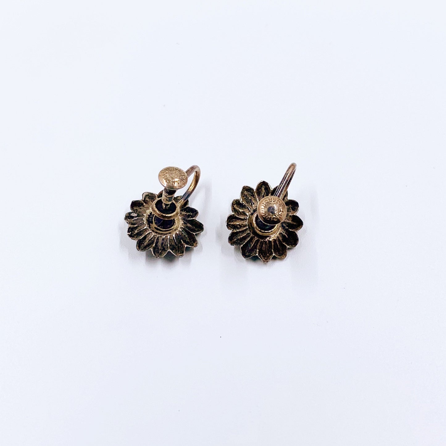 Vintage Flower Earrings | Gold Filled Floral Screw Back Earrings