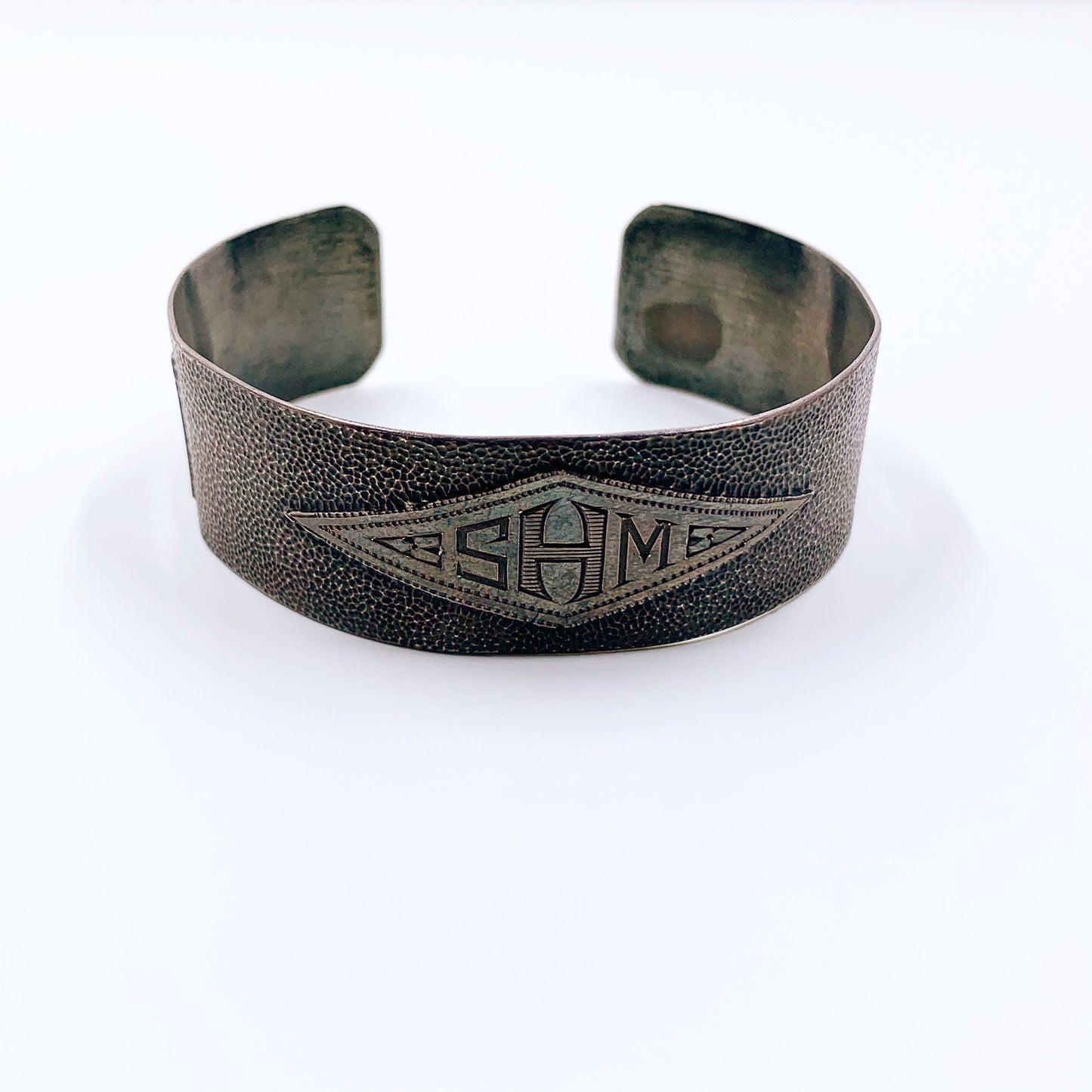 Vintage Silver Monogram Cuff Bracelet | Monogram SGH or WHS | Vintage Hand Hammered Cuff