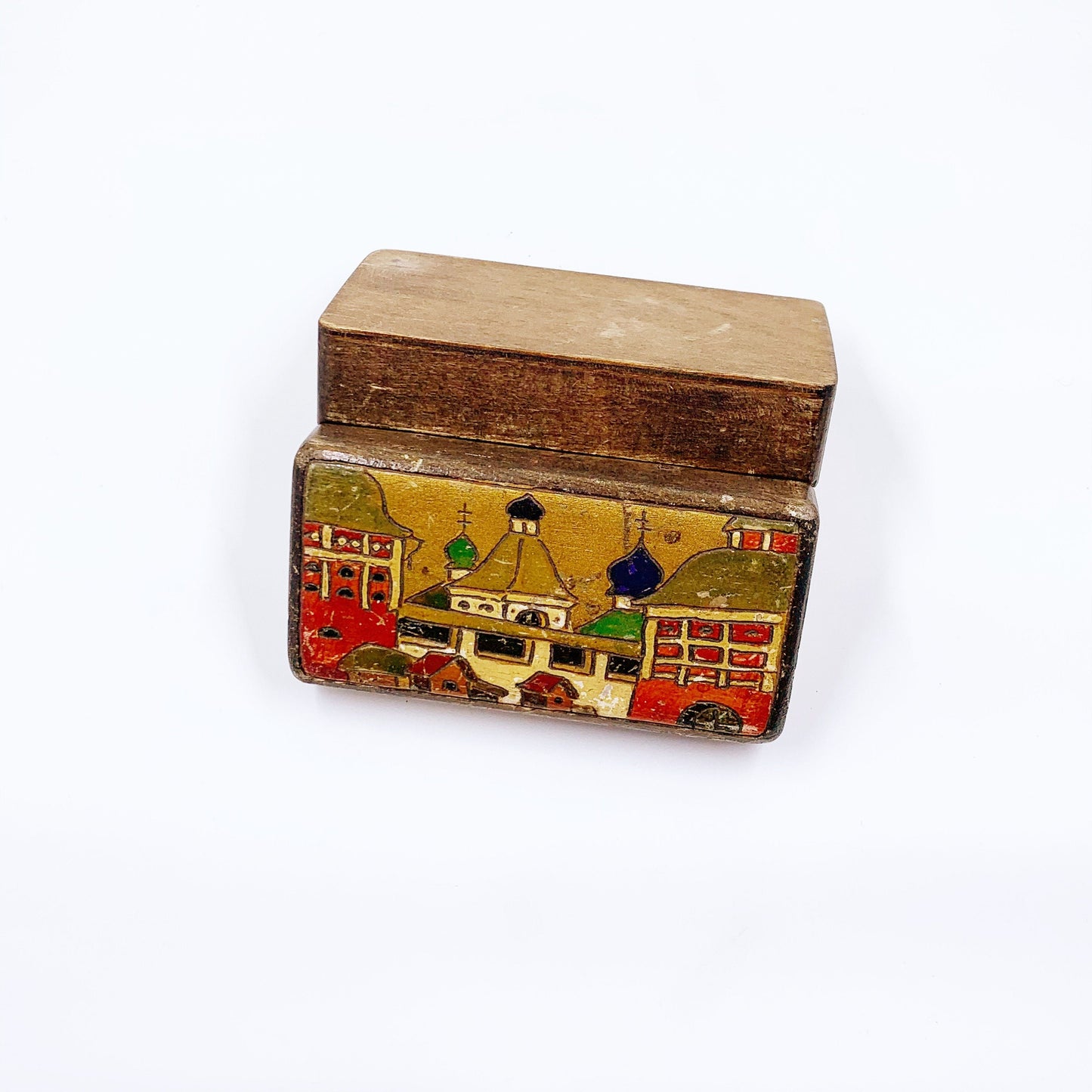 Vintage Russian Painted Wood Box | Hand Painted Trinket Box | St Petersburg Scene