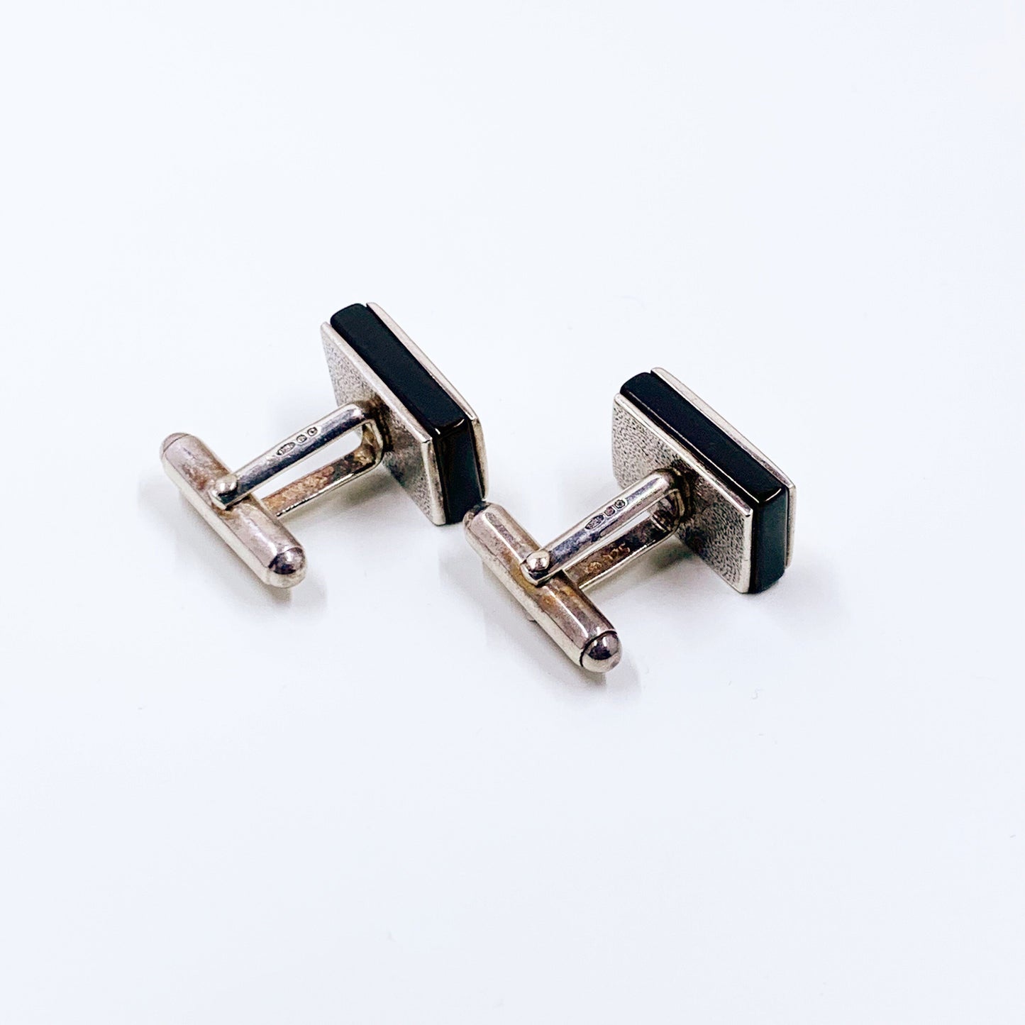 Vintage Modernist Silver Cufflinks | Onyx and Silver | Cutout Cufflinks | English Silver