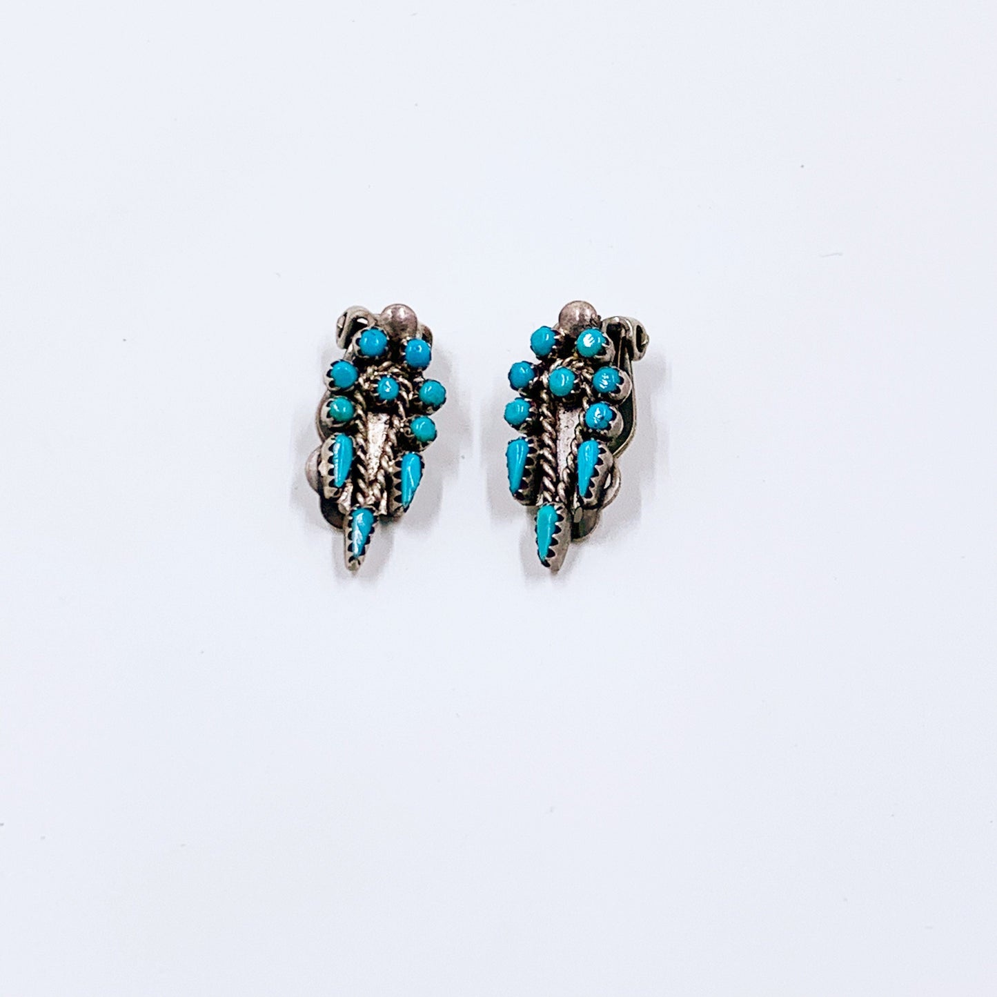 Vintage Turquoise Cluster Earrings | Petit Point Cluster Earrings | Turquoise Clip On Earrings