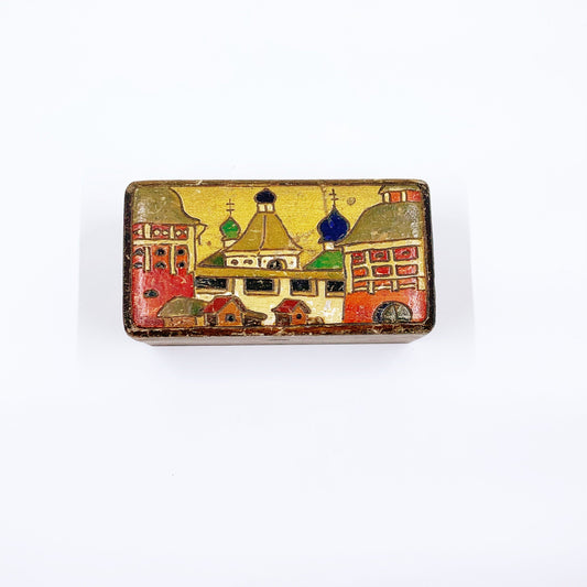 Vintage Russian Painted Wood Box | Hand Painted Trinket Box | St Petersburg Scene