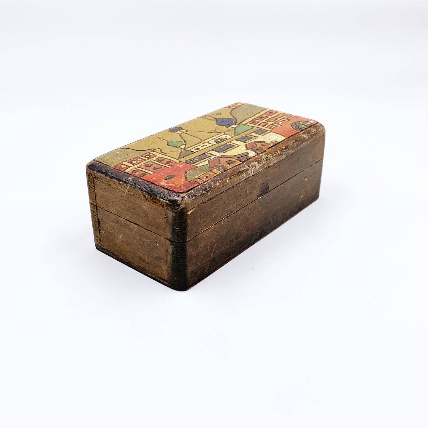 Vintage Russian Painted Wood Box | Hand Painted Trinket Box | St Petersburg Scene