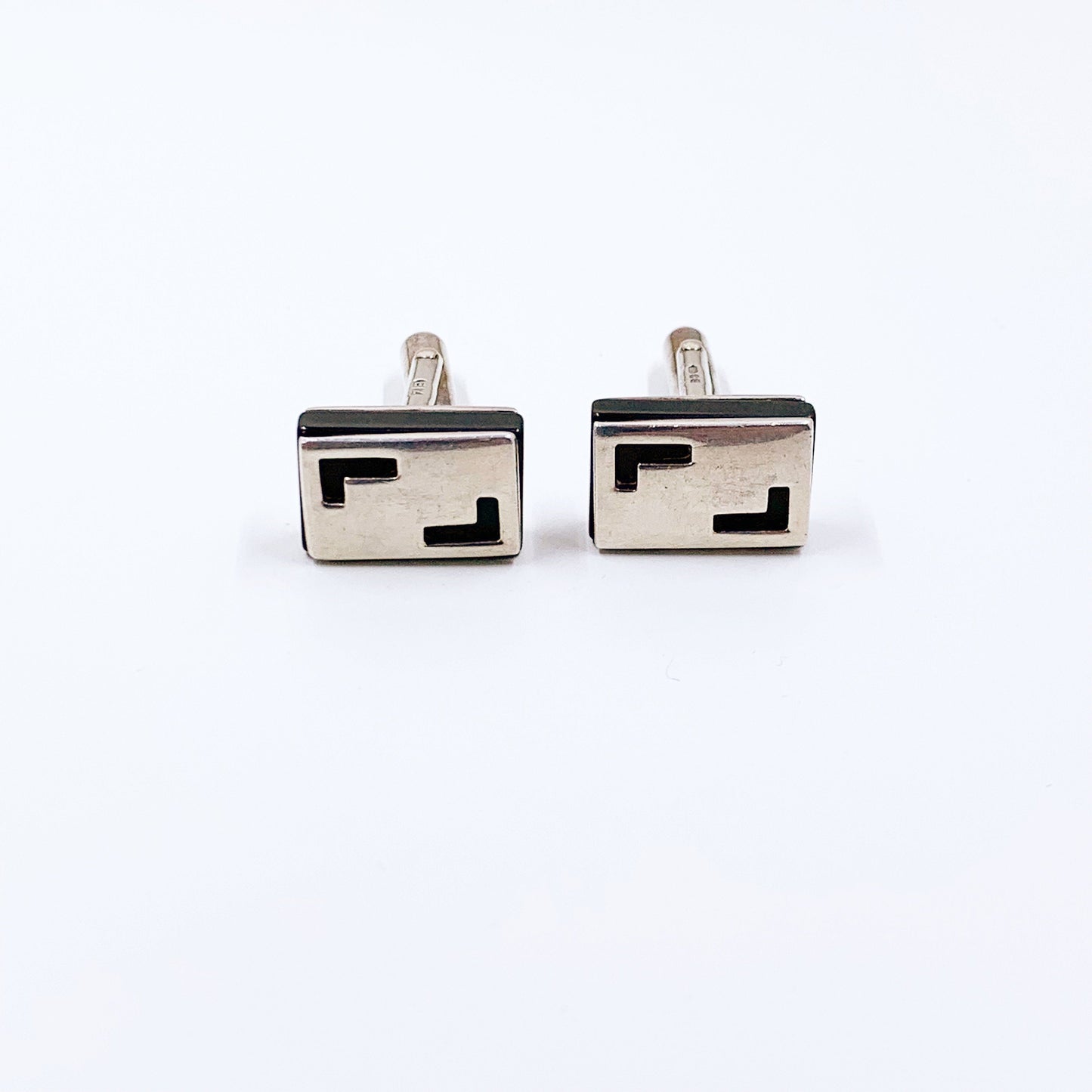 Vintage Modernist Silver Cufflinks | Onyx and Silver | Cutout Cufflinks | English Silver