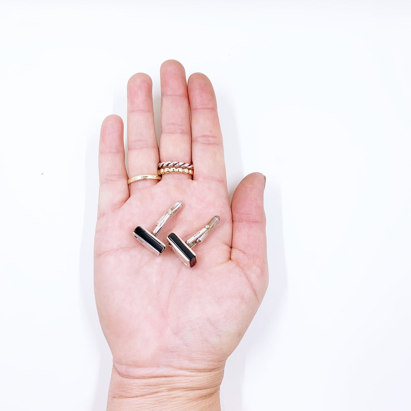 Vintage Modernist Silver Cufflinks | Onyx and Silver | Cutout Cufflinks | English Silver