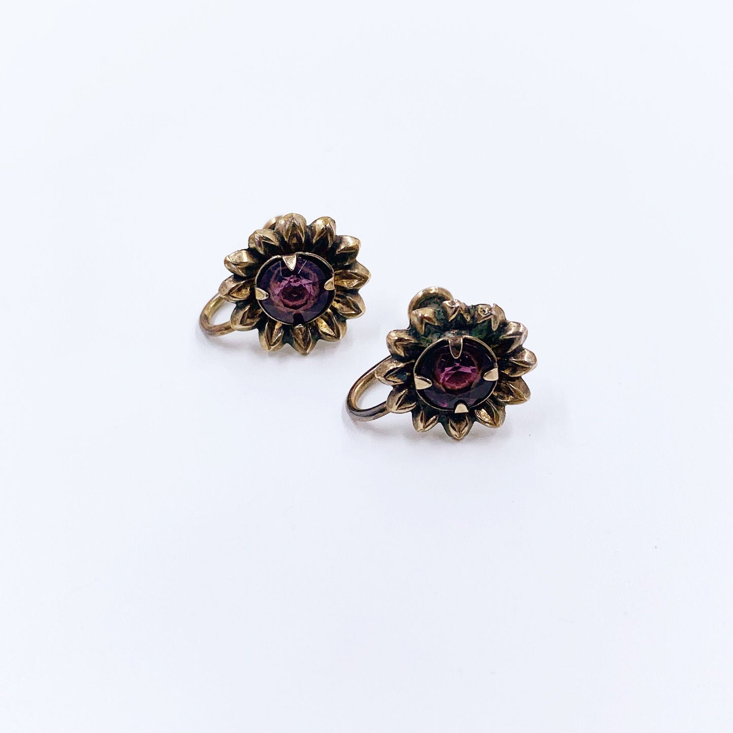 Vintage Flower Earrings | Gold Filled Floral Screw Back Earrings