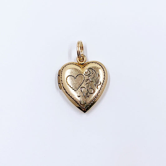 Vintage Gold Heart Floral Locket | Engraved Flower Heart Locket