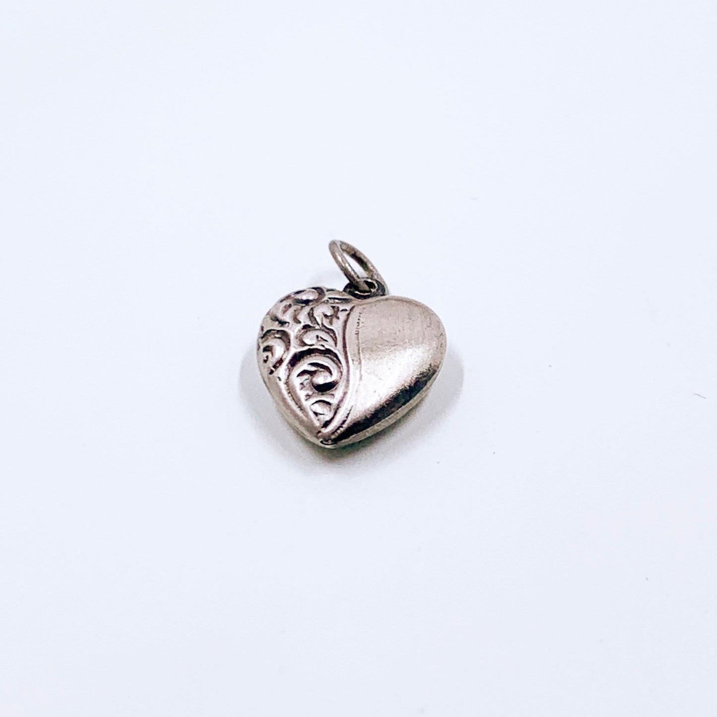 Vintage Engraved Puffy Heart Charm | Mini Silver Heart Charm