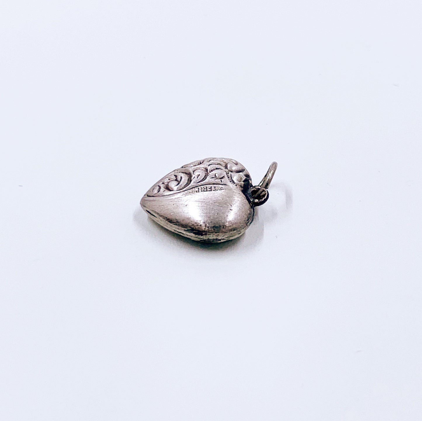 Vintage Engraved Puffy Heart Charm | Mini Silver Heart Charm