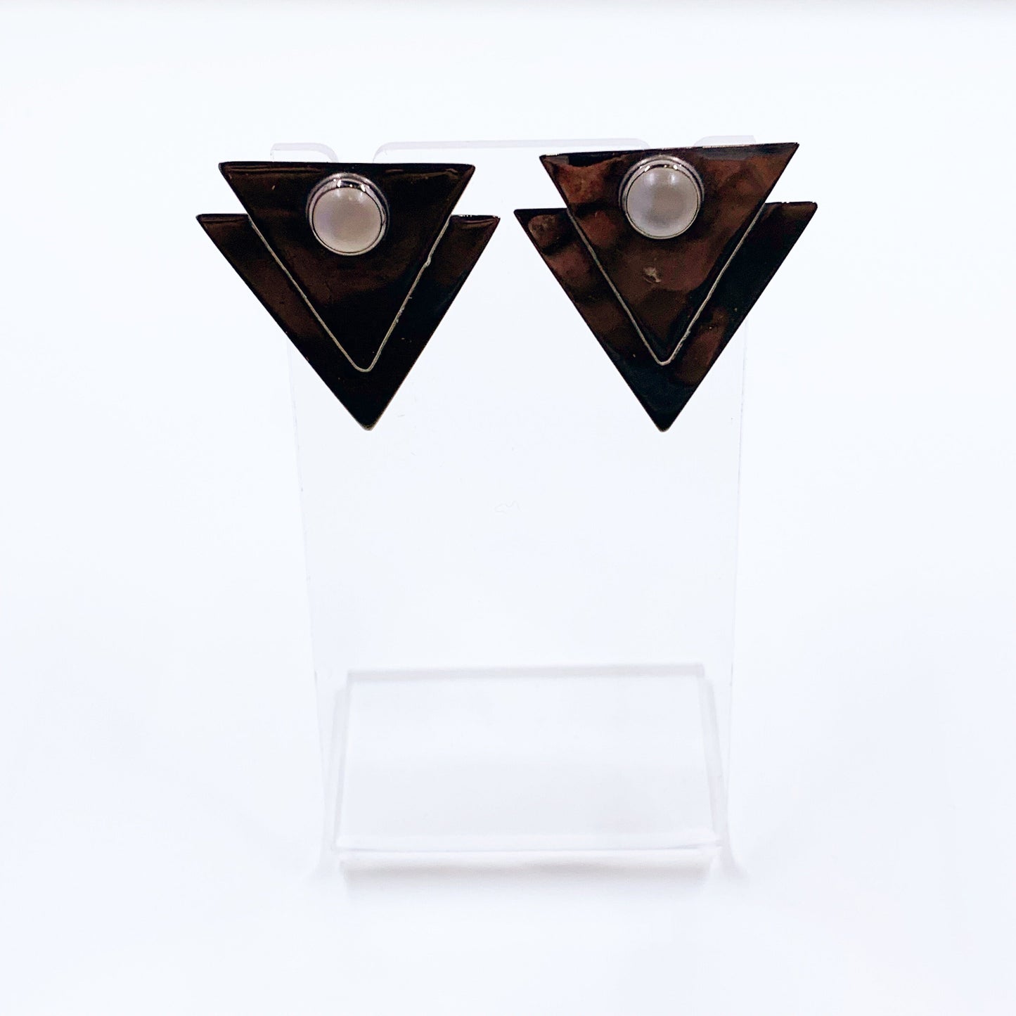 Vintage Silver GFMW Modernist Triangle Moonstone Earrings | Great Falls Metal Works Earrings