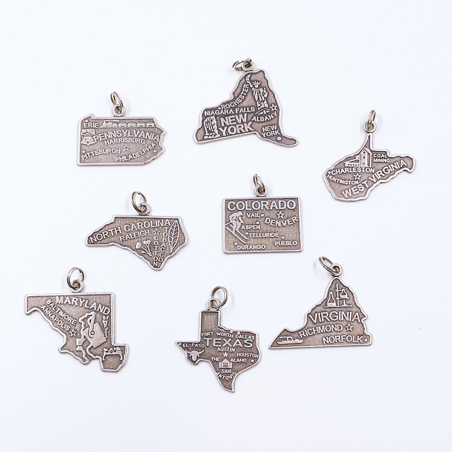 Vintage West Virginia State Charm | Silver West Virginia Charm