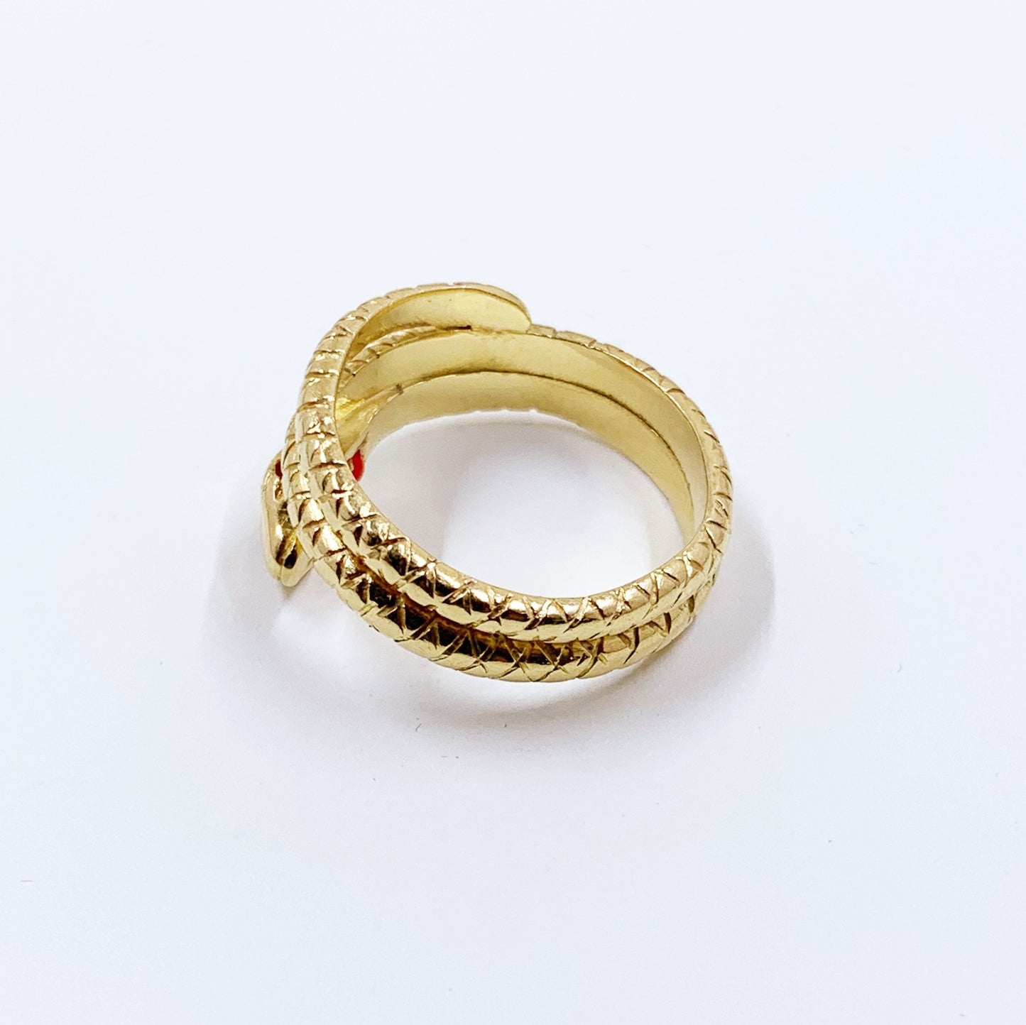 Vintage 14K Gold and Coral Coiled Snake Ring | Size 7 1/4