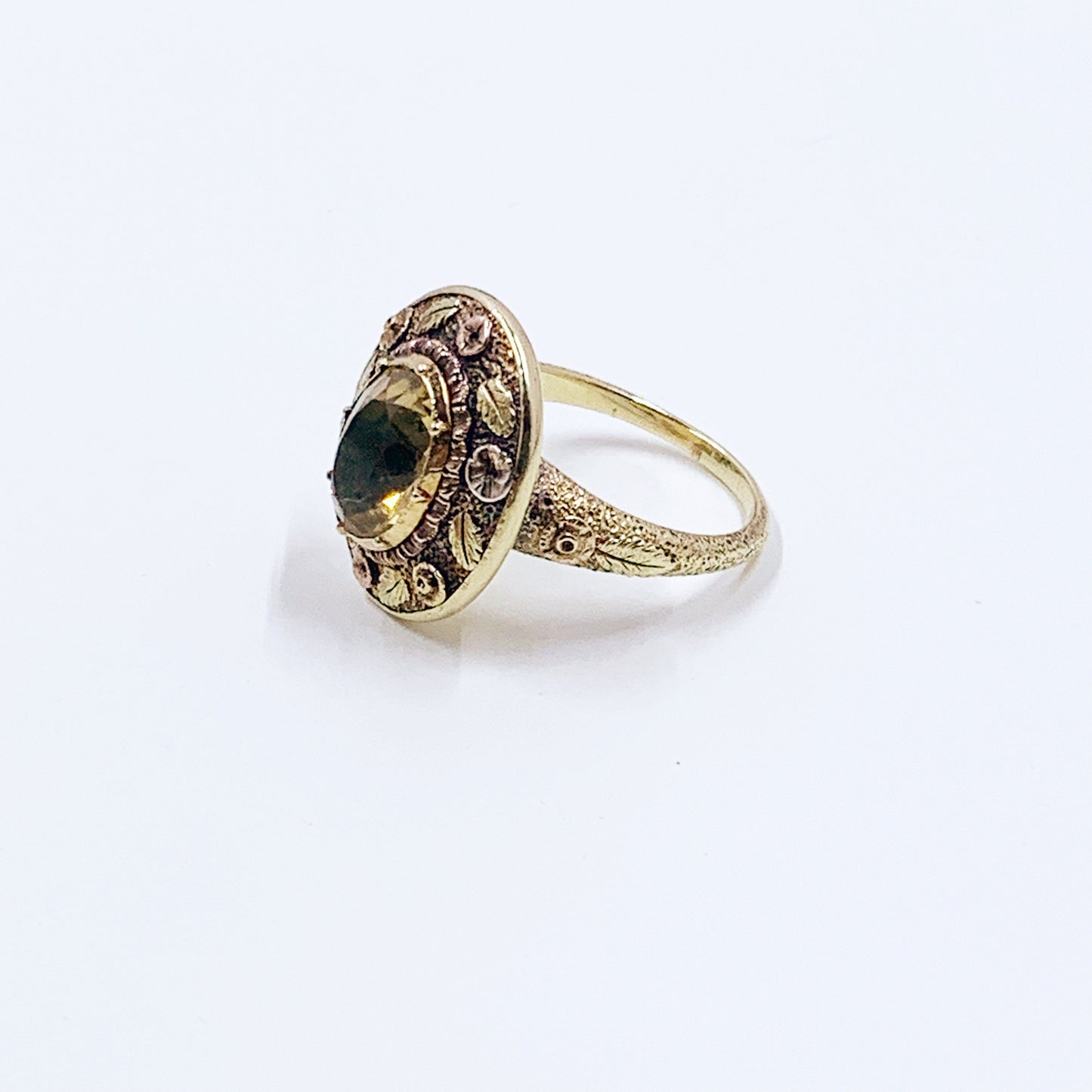 Antique Victorian 14k Gold Floral Ring | Antique Collet Set Lemon Quartz Ring | US Size 5 1/2 Ring