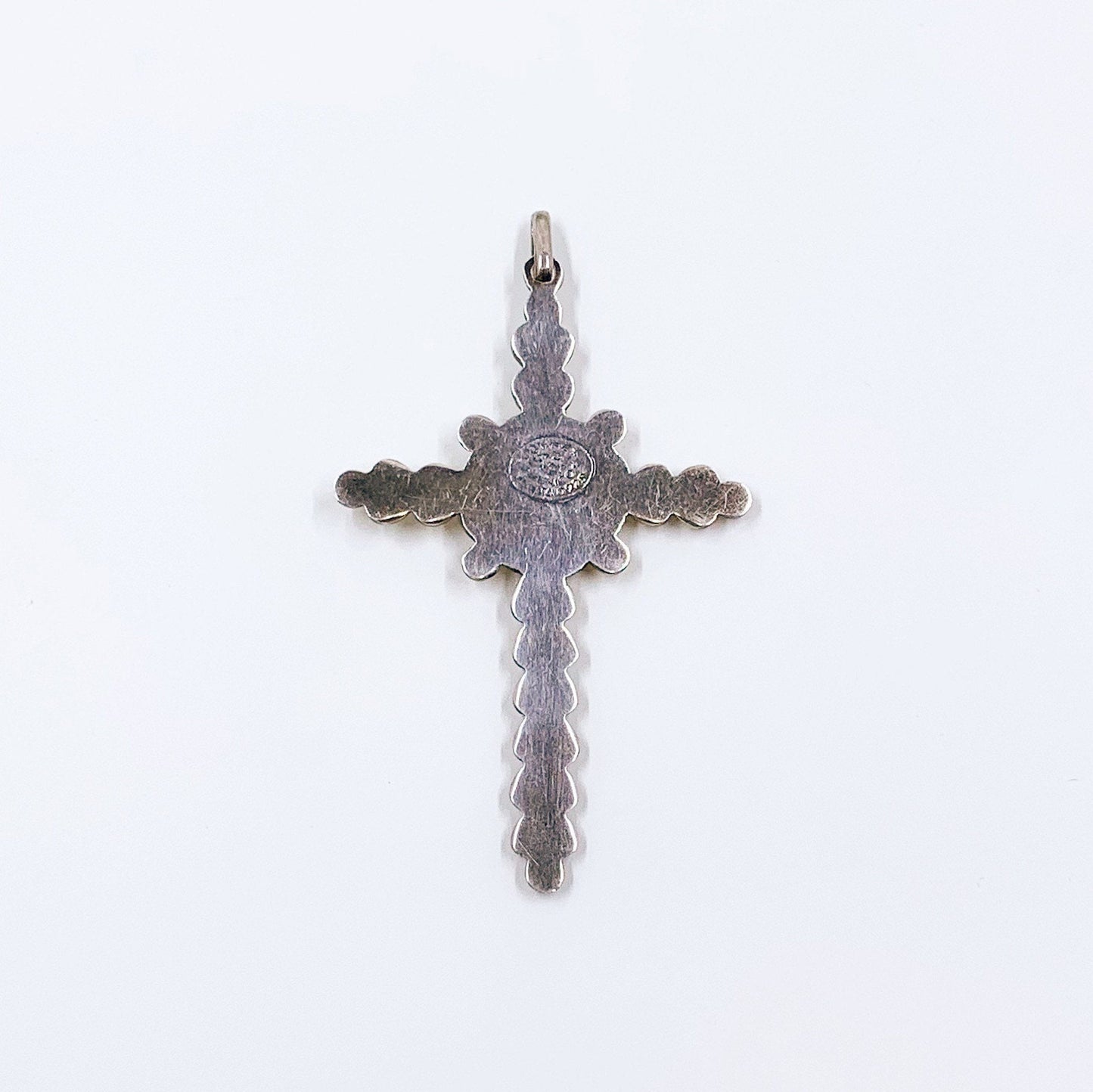 Vintage Mexican Silver Filigree Cross Pendant | Mexican Silver Faux Turquoise Cross