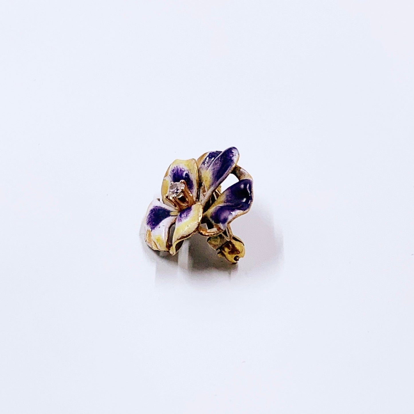 Antique Art Nouveau Pansy and Diamond Brooch | 14k Gold Enamel Pansy Flower Brooch